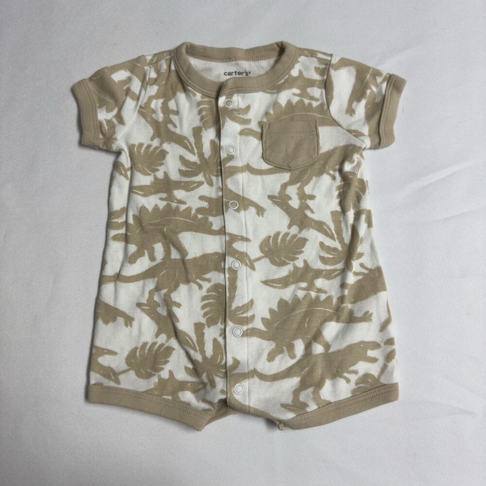 Carter's Dinosaur Romper Baby Boy Size 6 Months Beige and White
